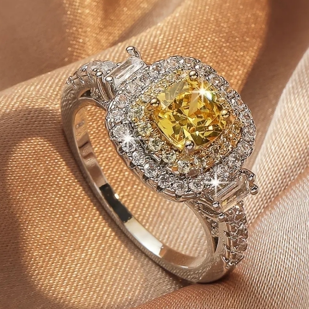 Luxury Large Square yellow Ring For Women Girls